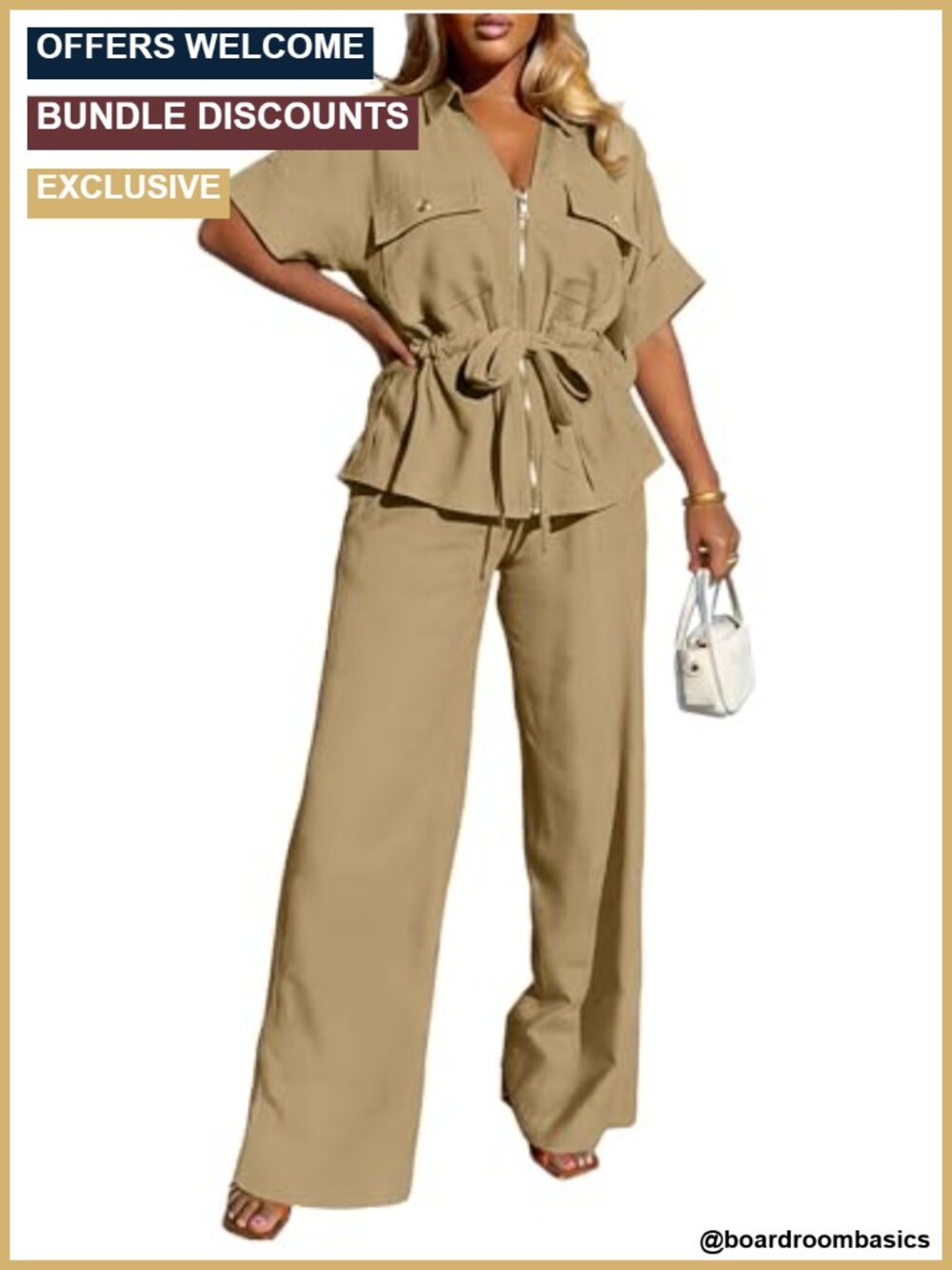 Two Piece Set Women Dressy V-Neck Short Sleeve Wide Leg Pantsuit Vacation
